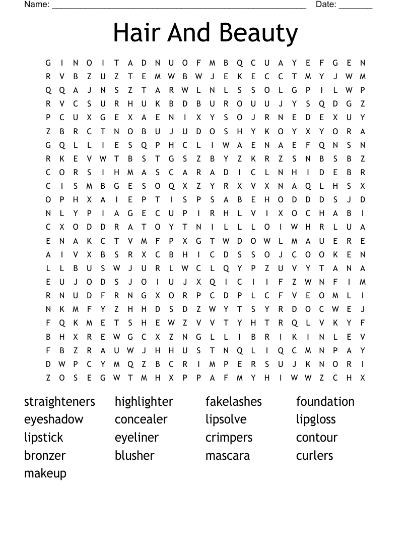 Hair And Beauty Word Search