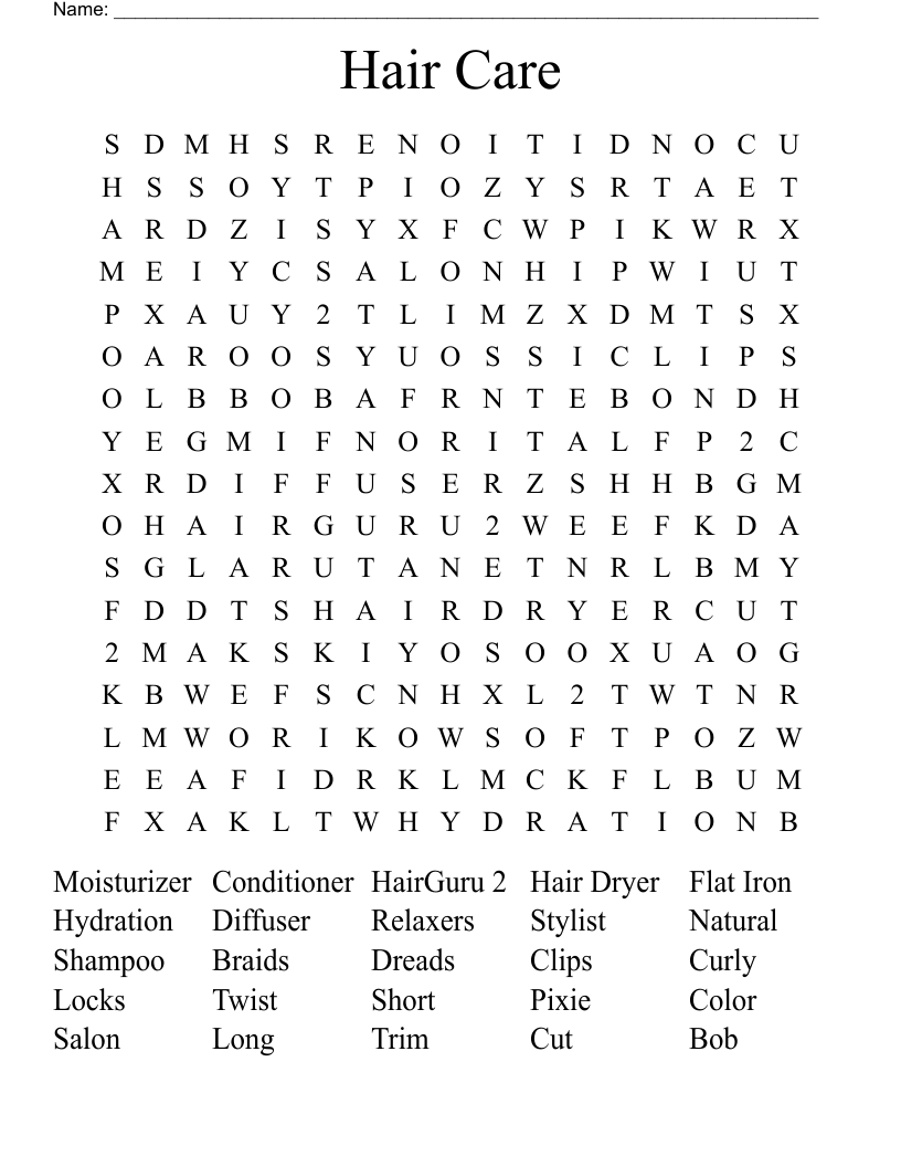 Hair Care  Word Search