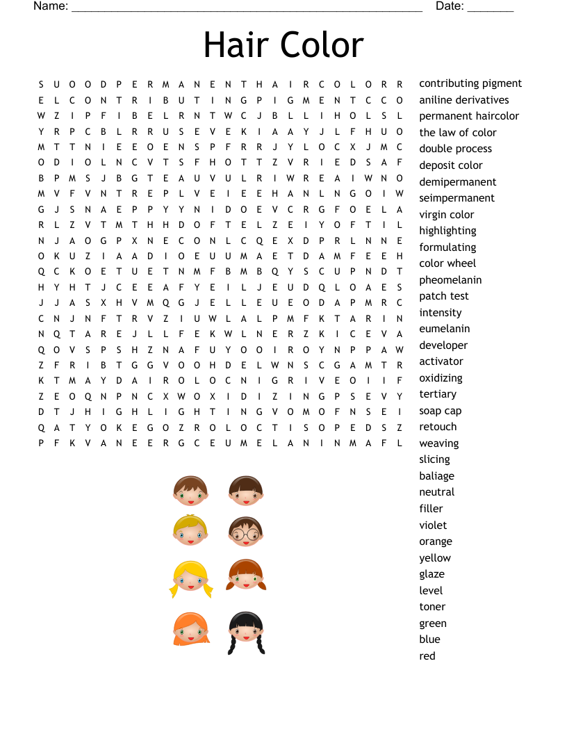 Hair Color Word Search