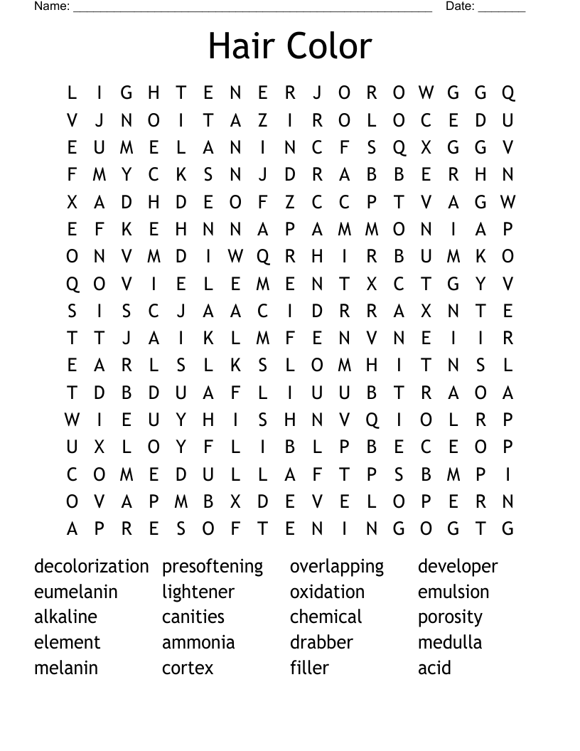 Hair Color Word Search