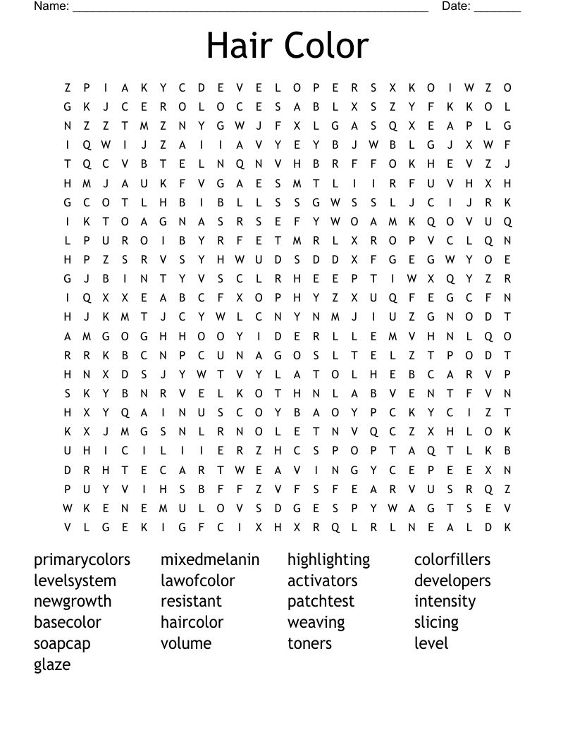 Hair Color Word Search