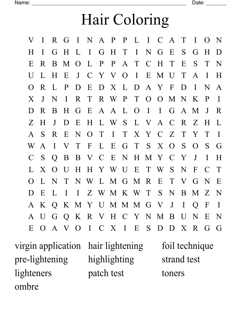 Hair Coloring  Word Search