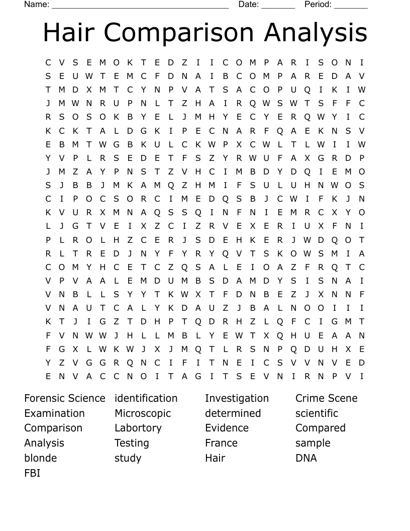 Hair Comparison Analysis Word Search