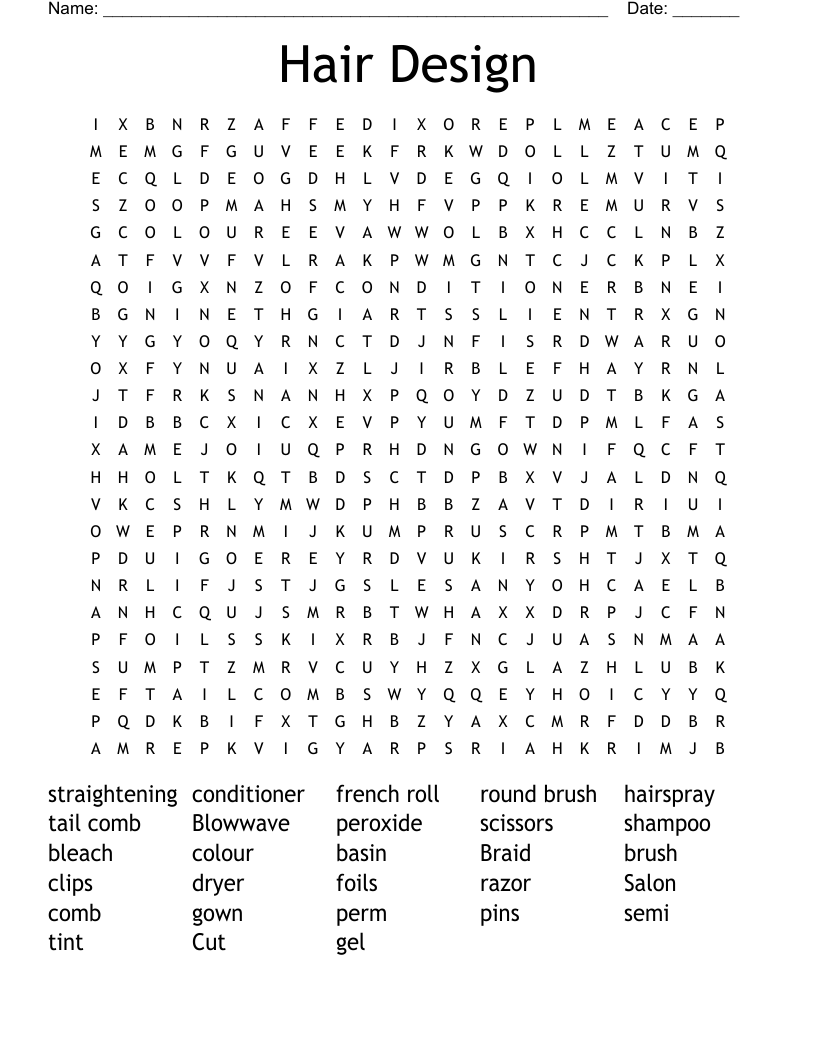 Hair Design Word Search