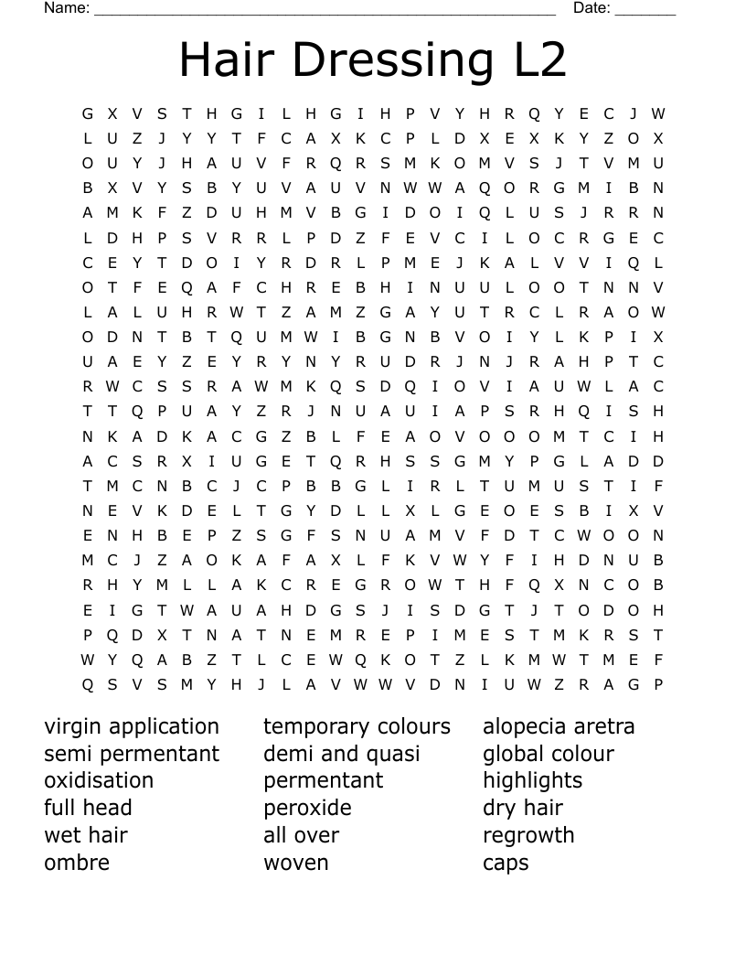 Hair Dressing L2  Word Search