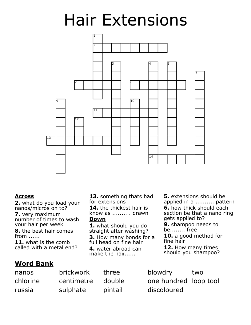 Hair Extensions Crossword