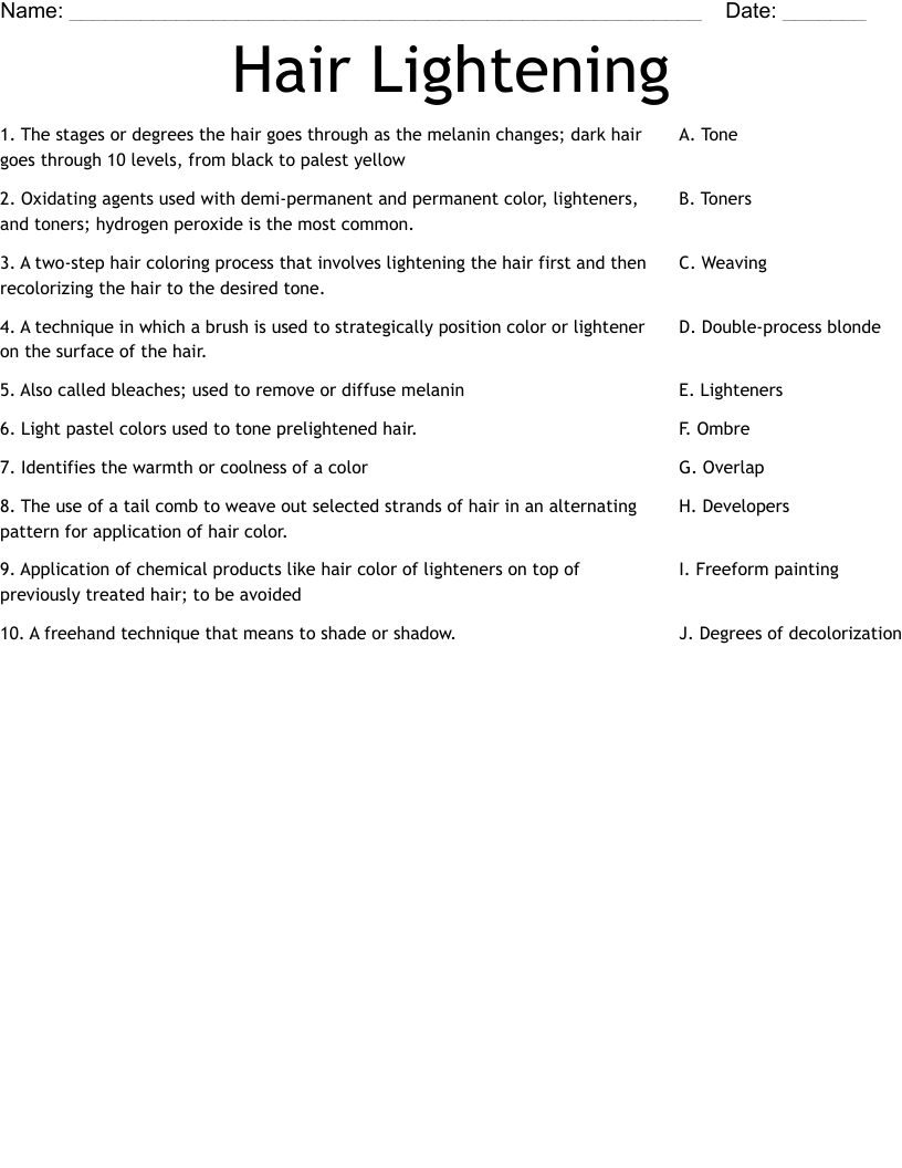 Hair Lightening  Worksheet