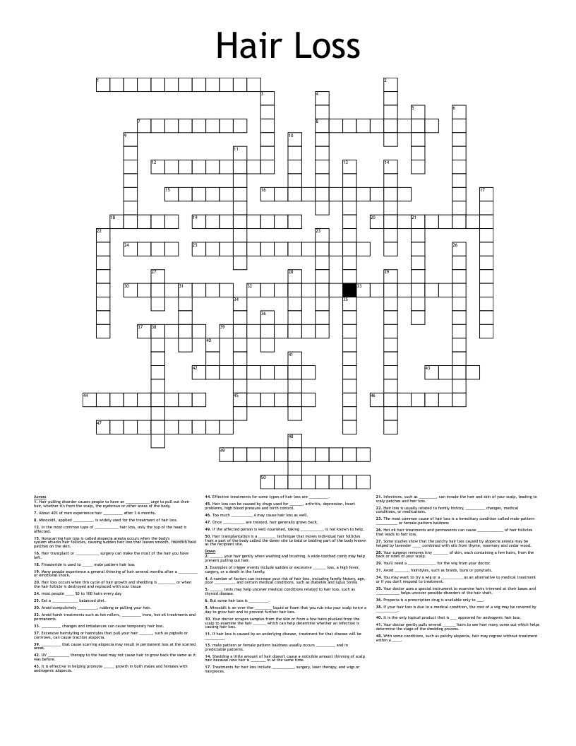 Hair Loss Crossword