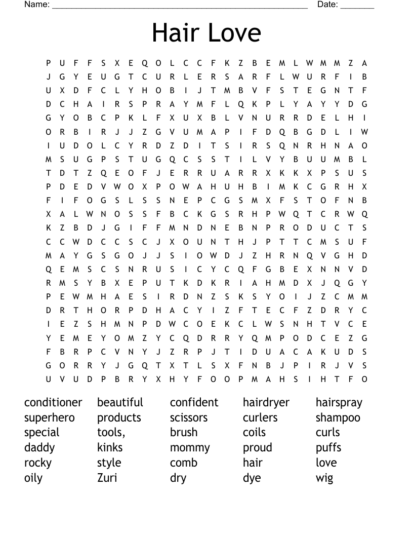 Hair Love Word Search