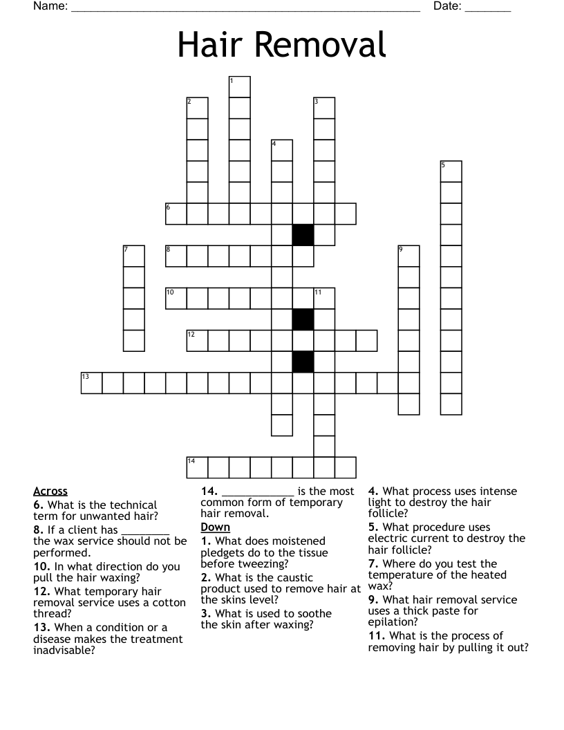 Hair Removal Crossword