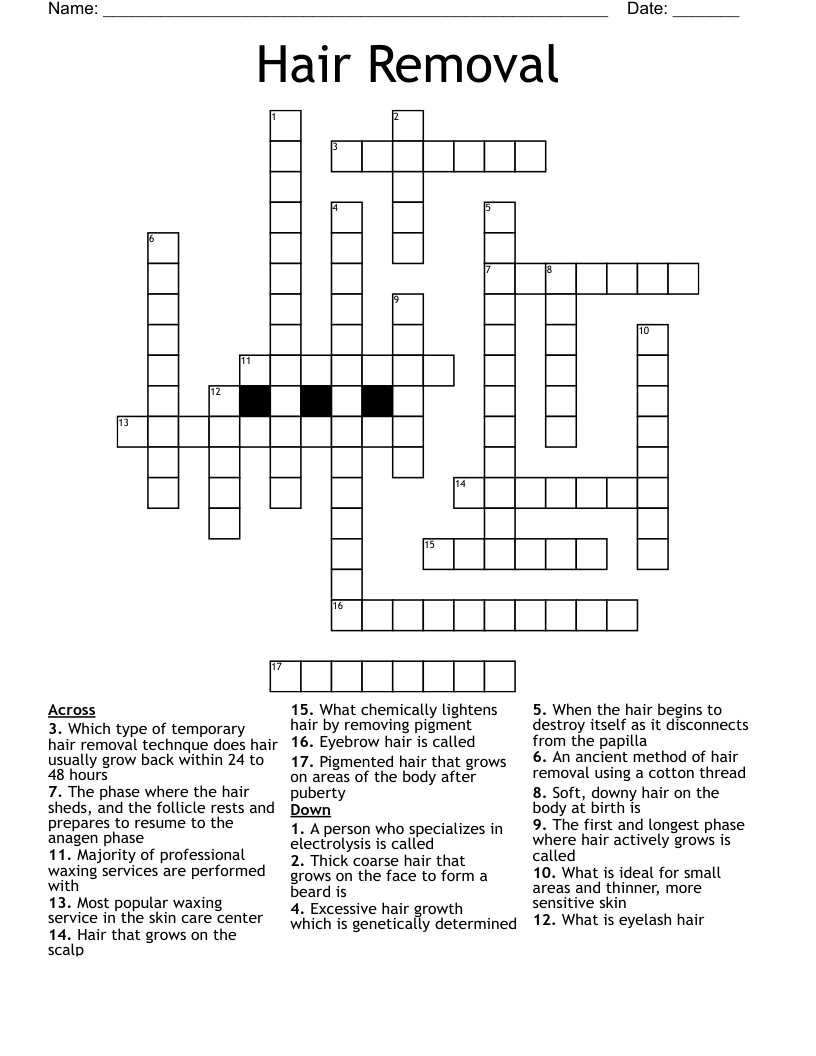 Hair Removal Crossword