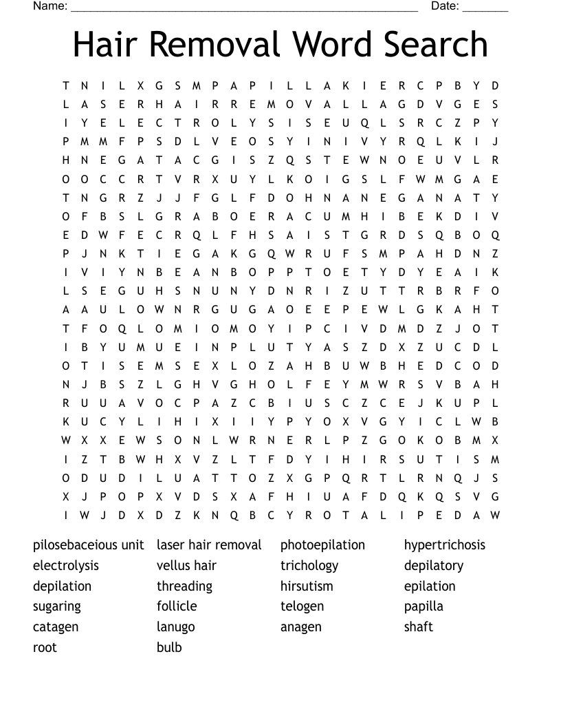 Hair Removal Word Search