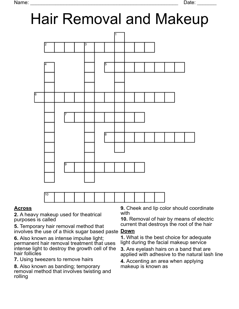 Hair Removal and Makeup Crossword