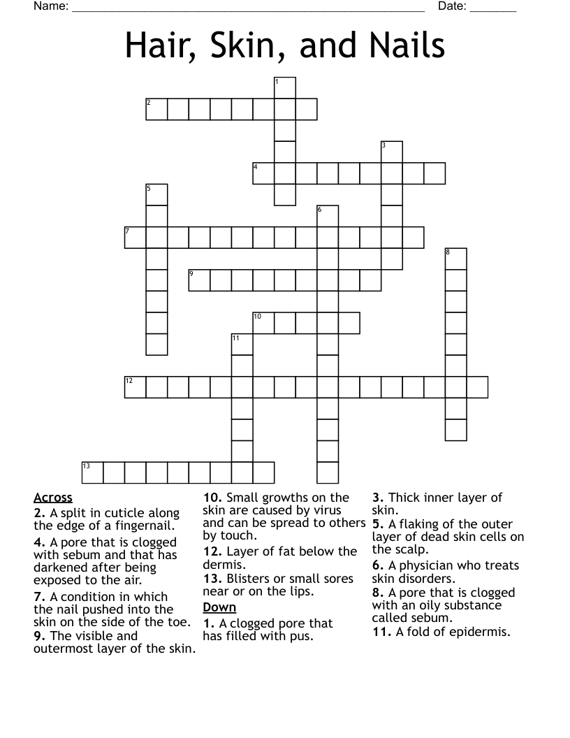 Hair, Skin, and Nails Crossword