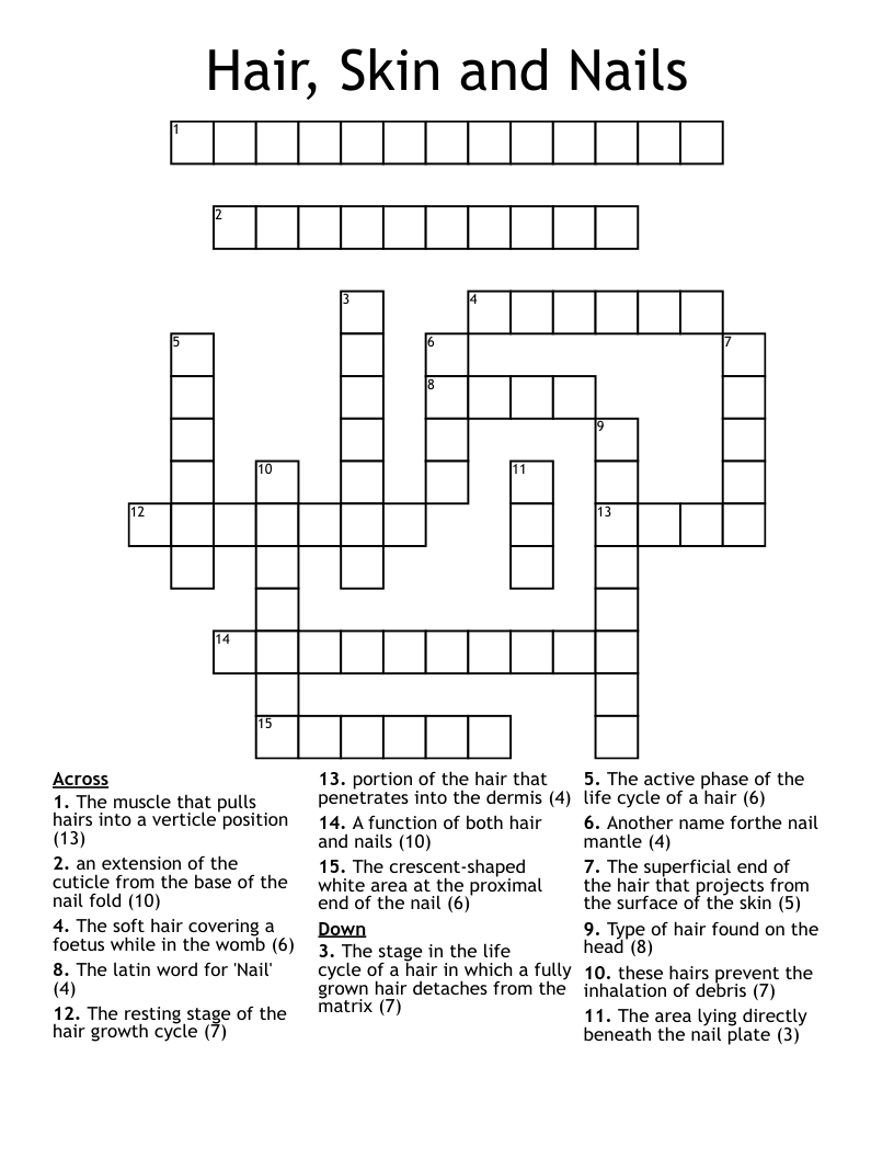 Hair, Skin and Nails Crossword