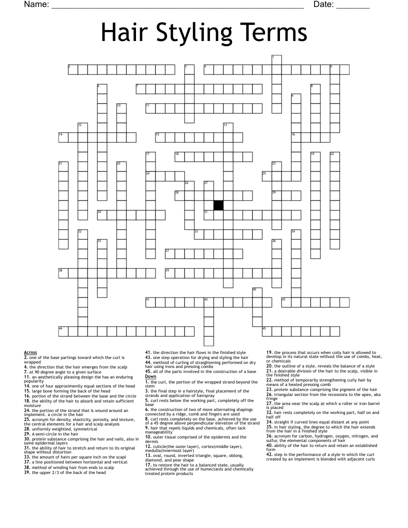 Hair Styling Terms Crossword