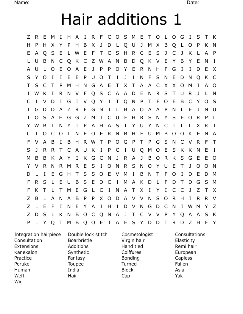 Hair additions 1 Word Search