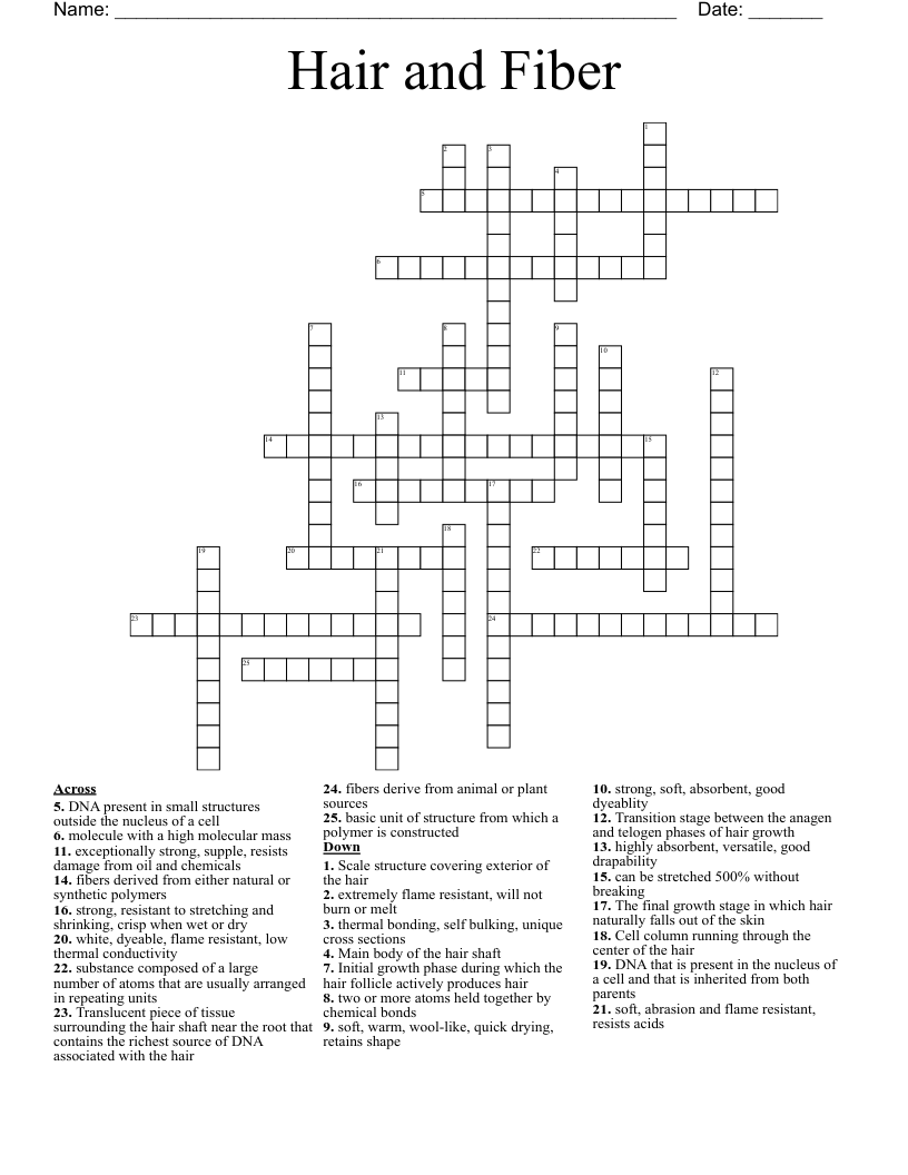 Hair and Fiber Crossword