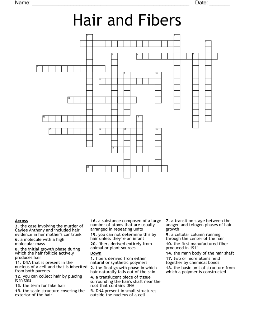 Hair and Fibers Crossword