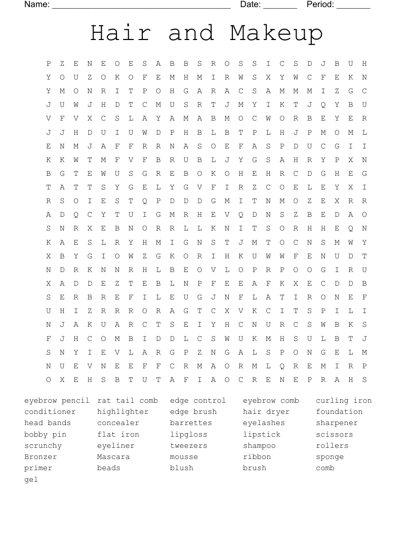 Hair and Makeup Word Search