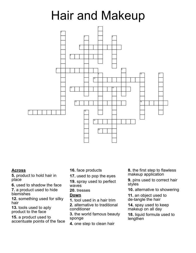 Hair and Makeup Crossword