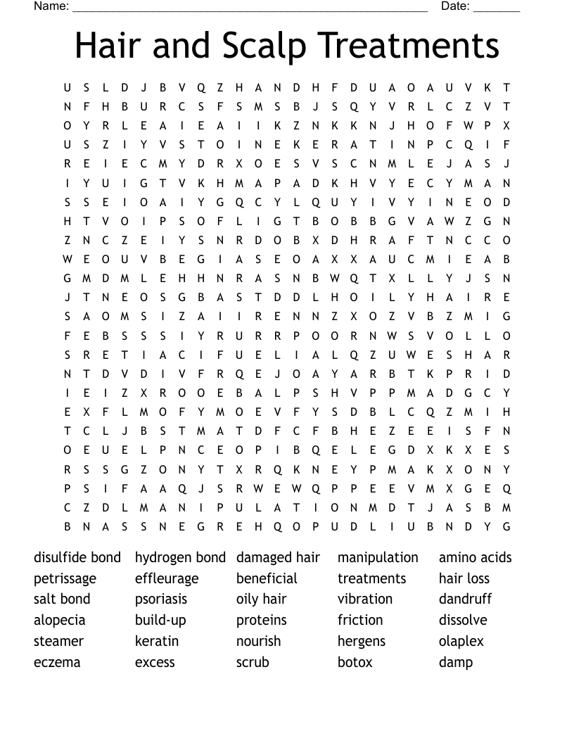 Hair and Scalp Treatments Word Search