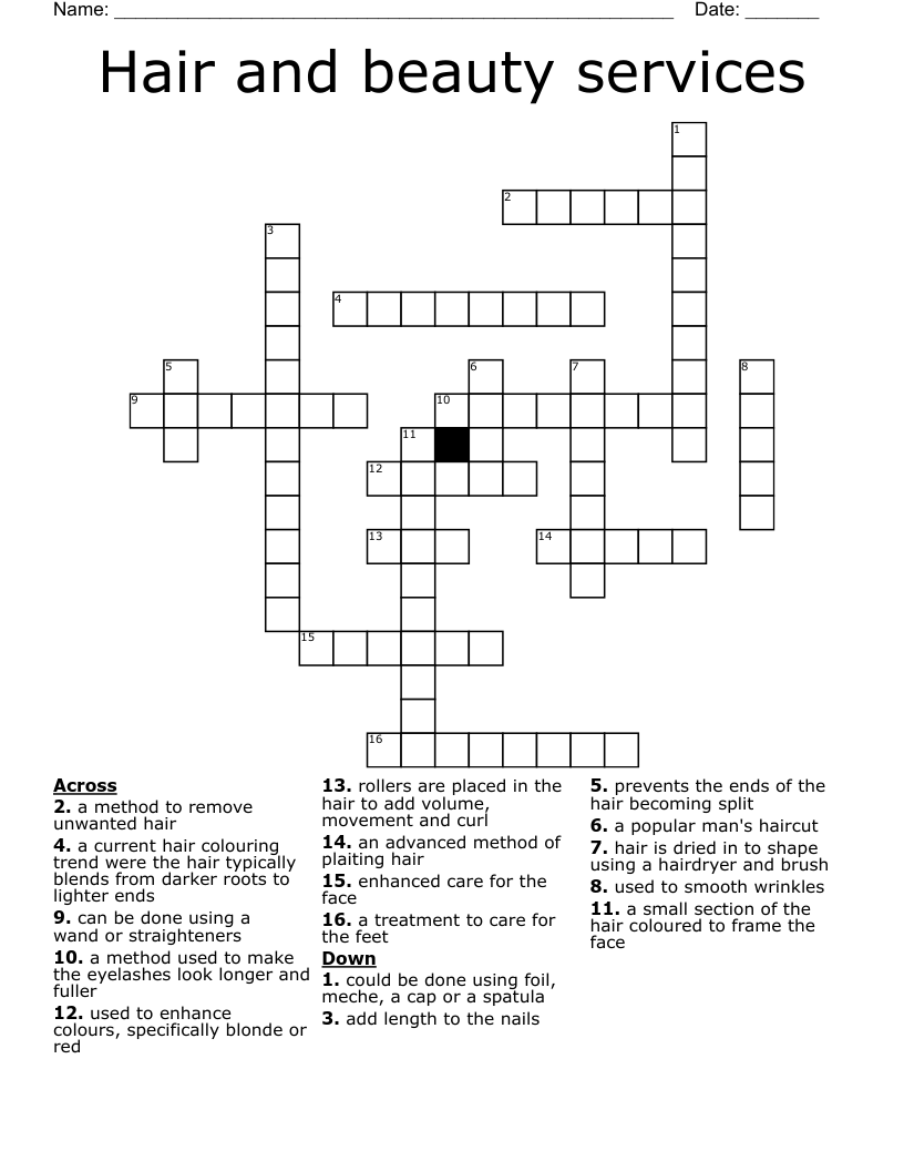 Hair and beauty services Crossword