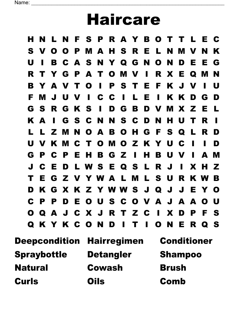 Haircare Word Search