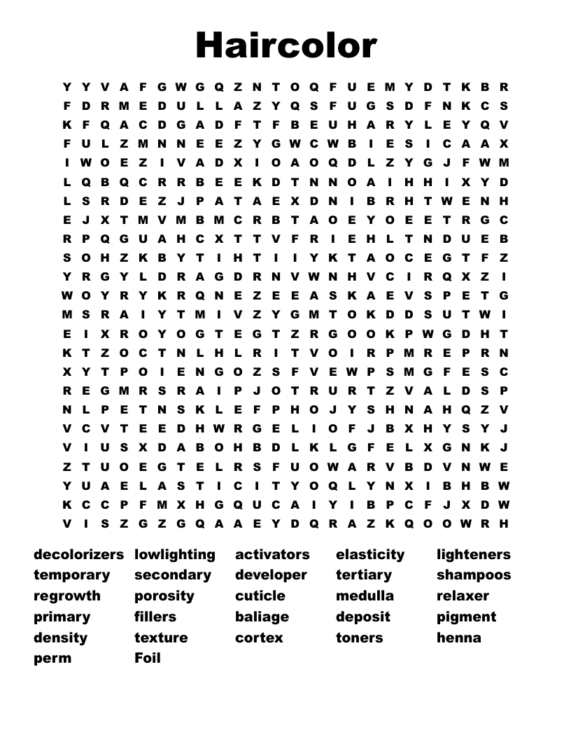 Haircolor Word Search