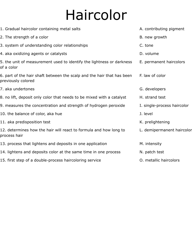 Haircolor  Worksheet