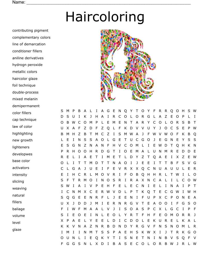 Haircoloring Word Search