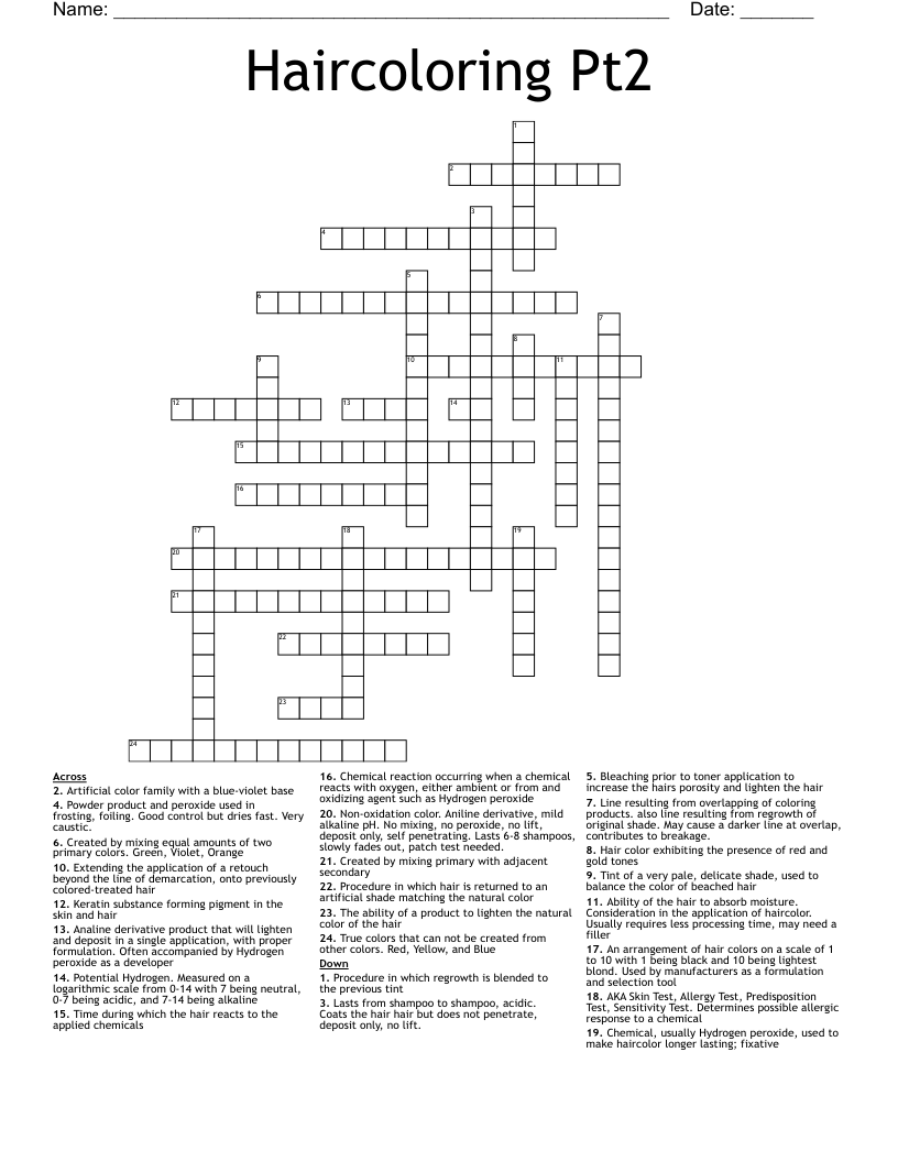 Haircoloring Pt2 Crossword