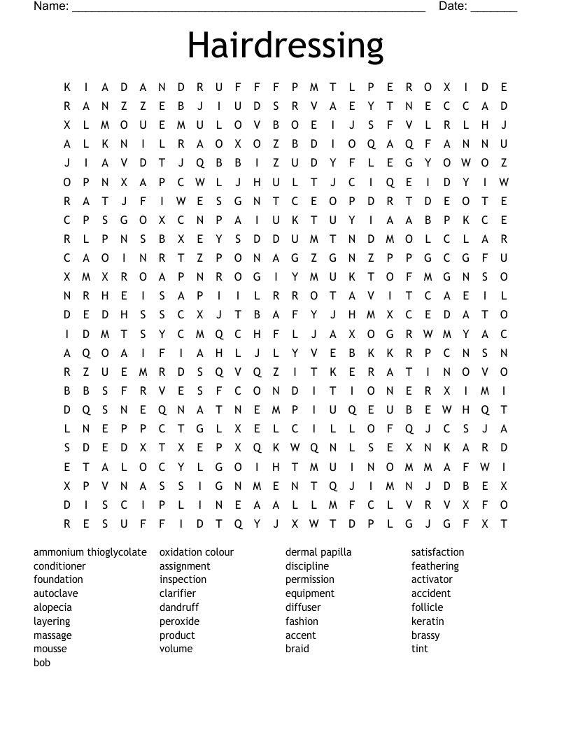 Hairdressing Word Search