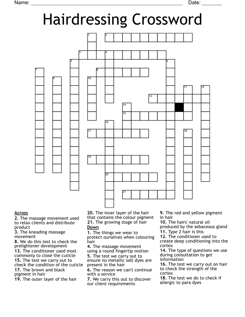 Hairdressing Crossword