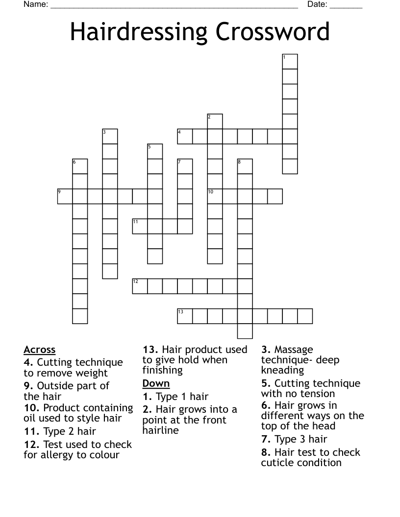 Hairdressing Crossword