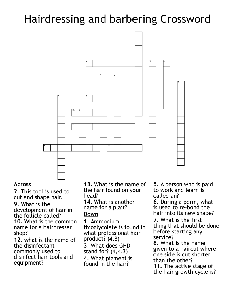 Hairdressing and barbering Crossword
