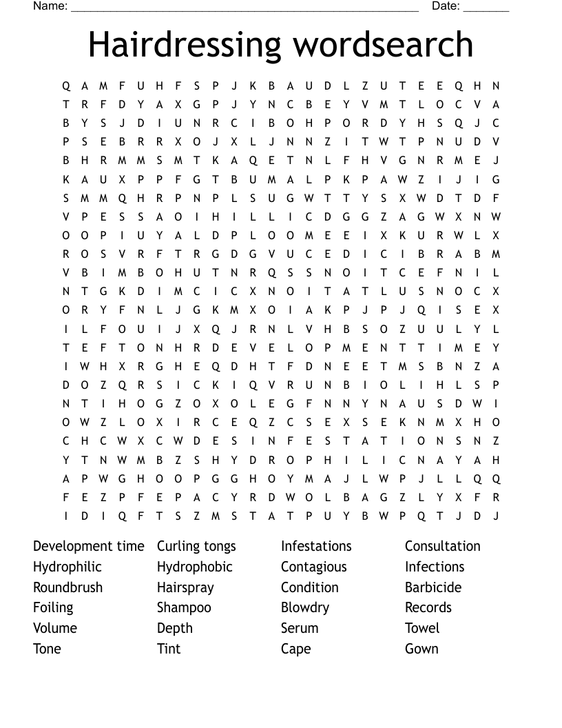 Hairdressing wordsearch