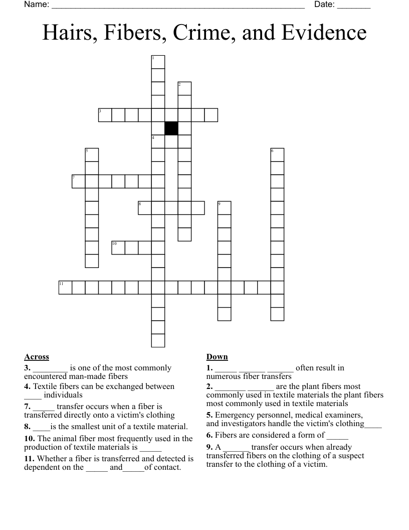 Hairs, Fibers, Crime, and Evidence Crossword