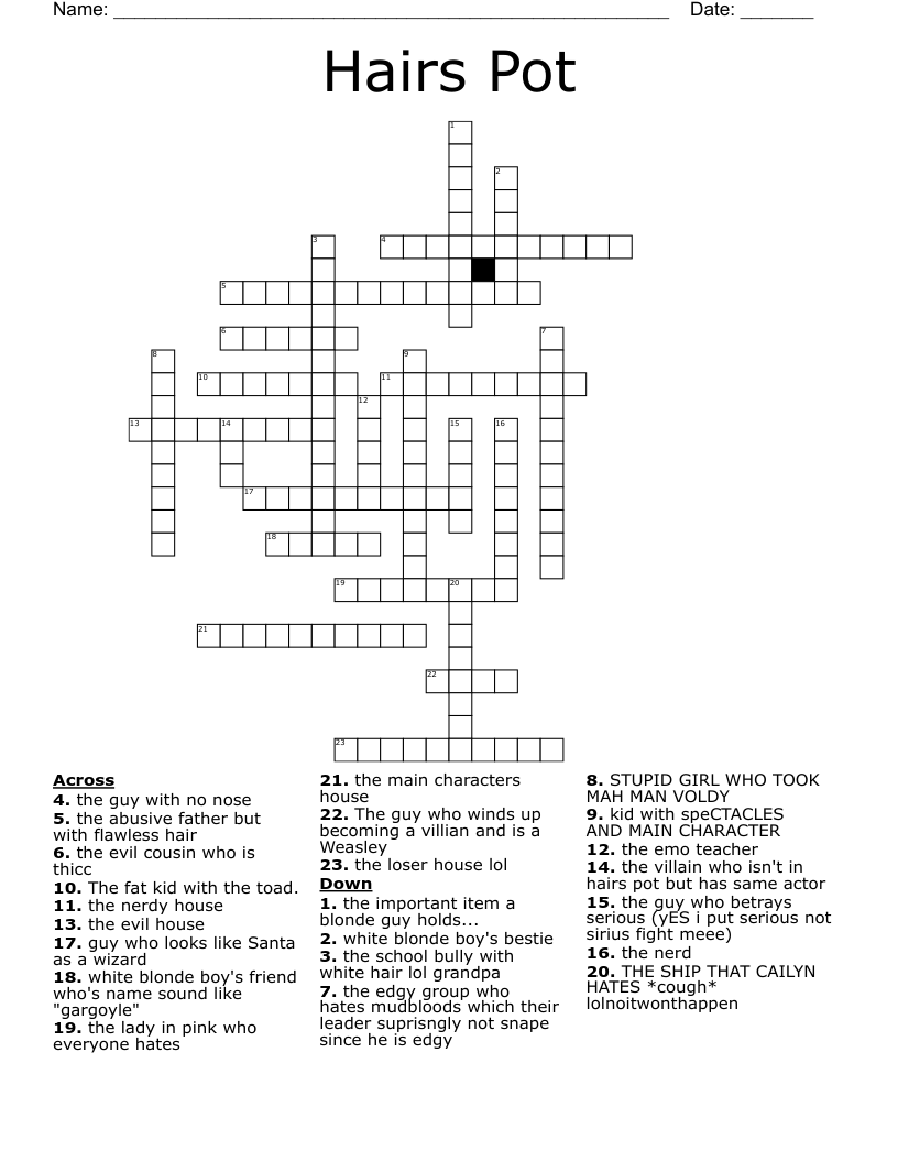 Hairs Pot  Crossword