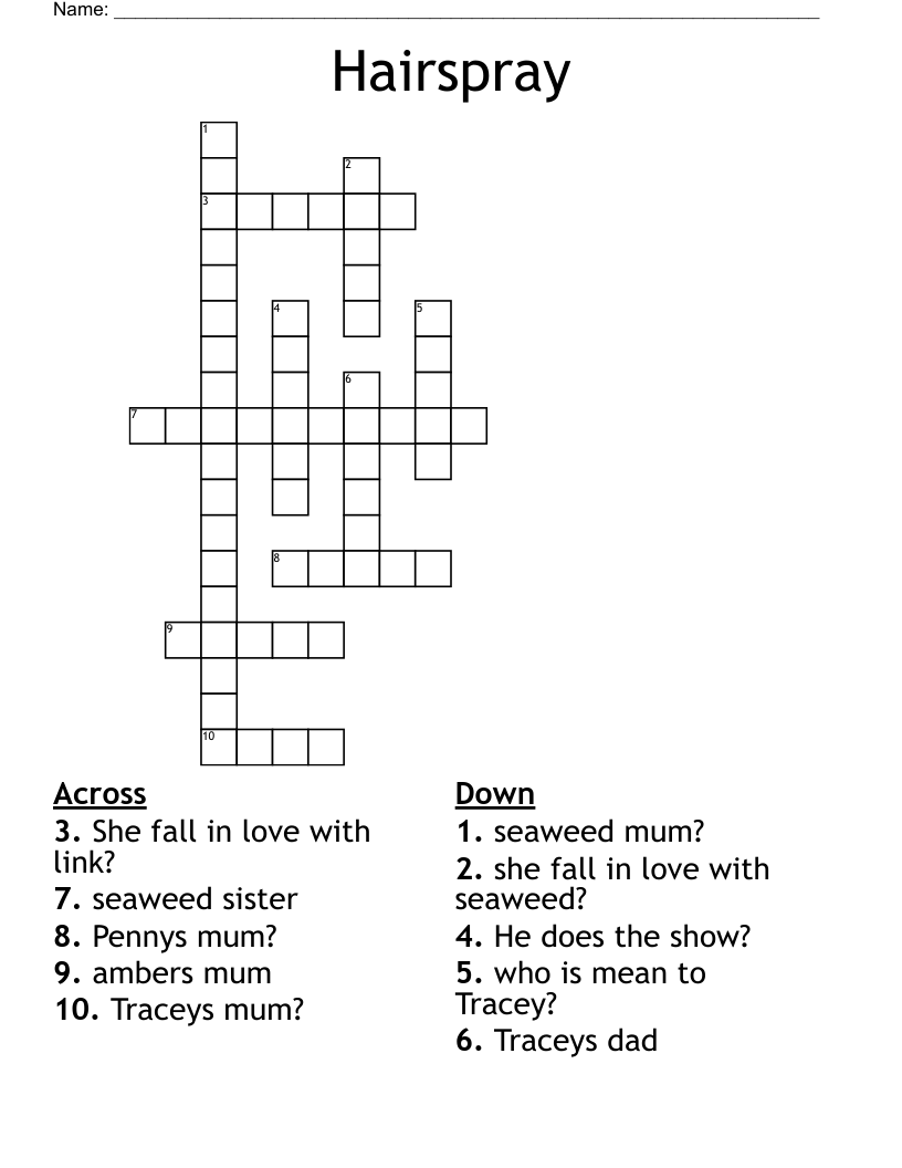 Hairspray Crossword