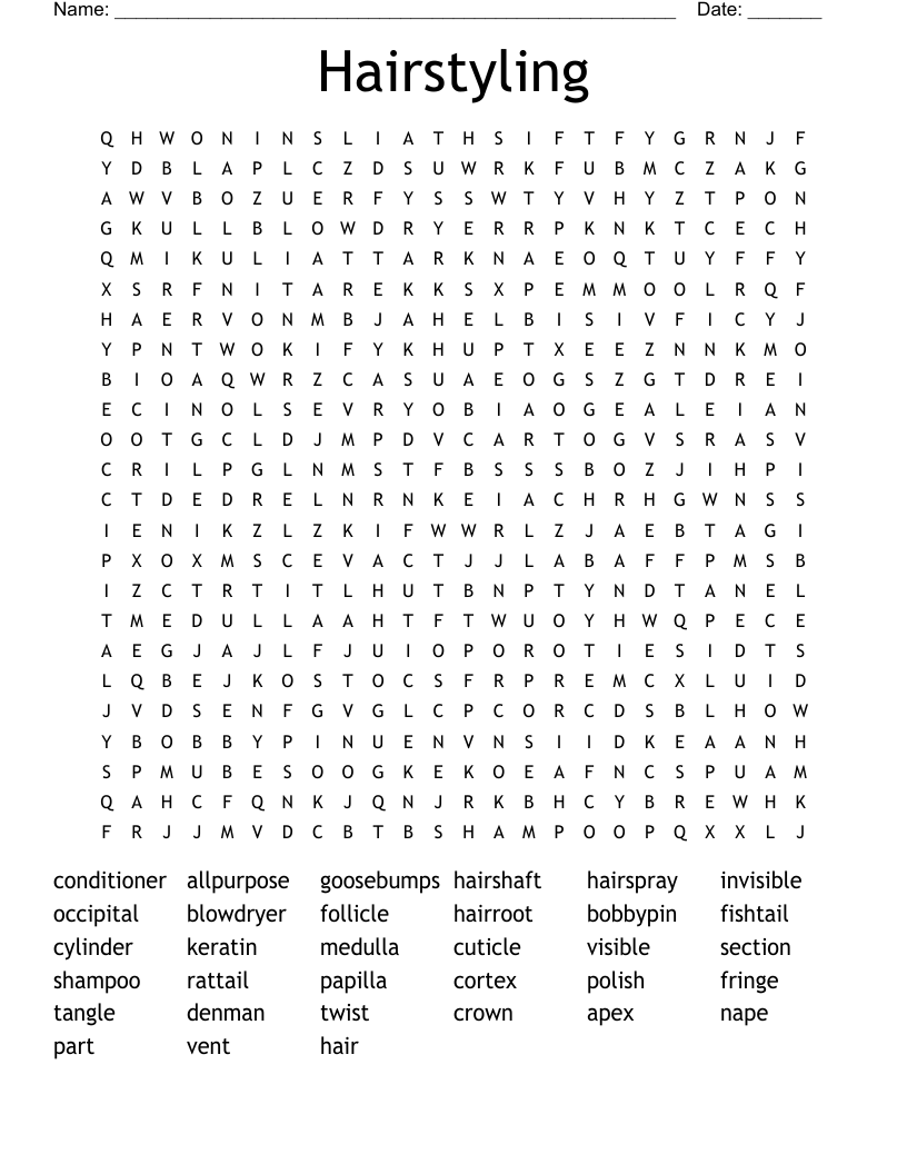 Hairstyling Word Search