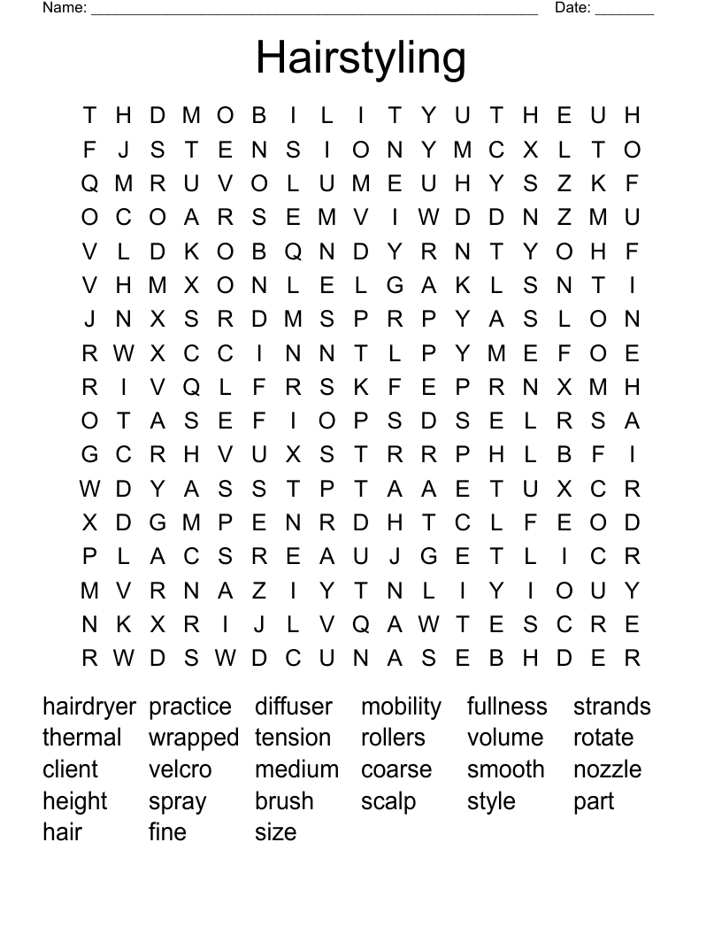 Hairstyling Word Search