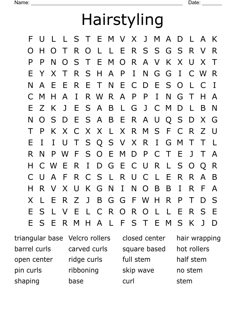 Hairstyling Word Search