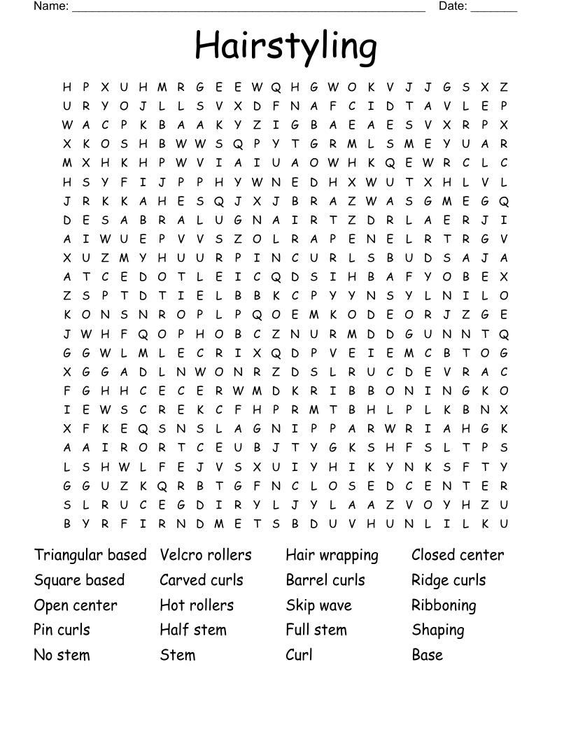 Hairstyling Word Search