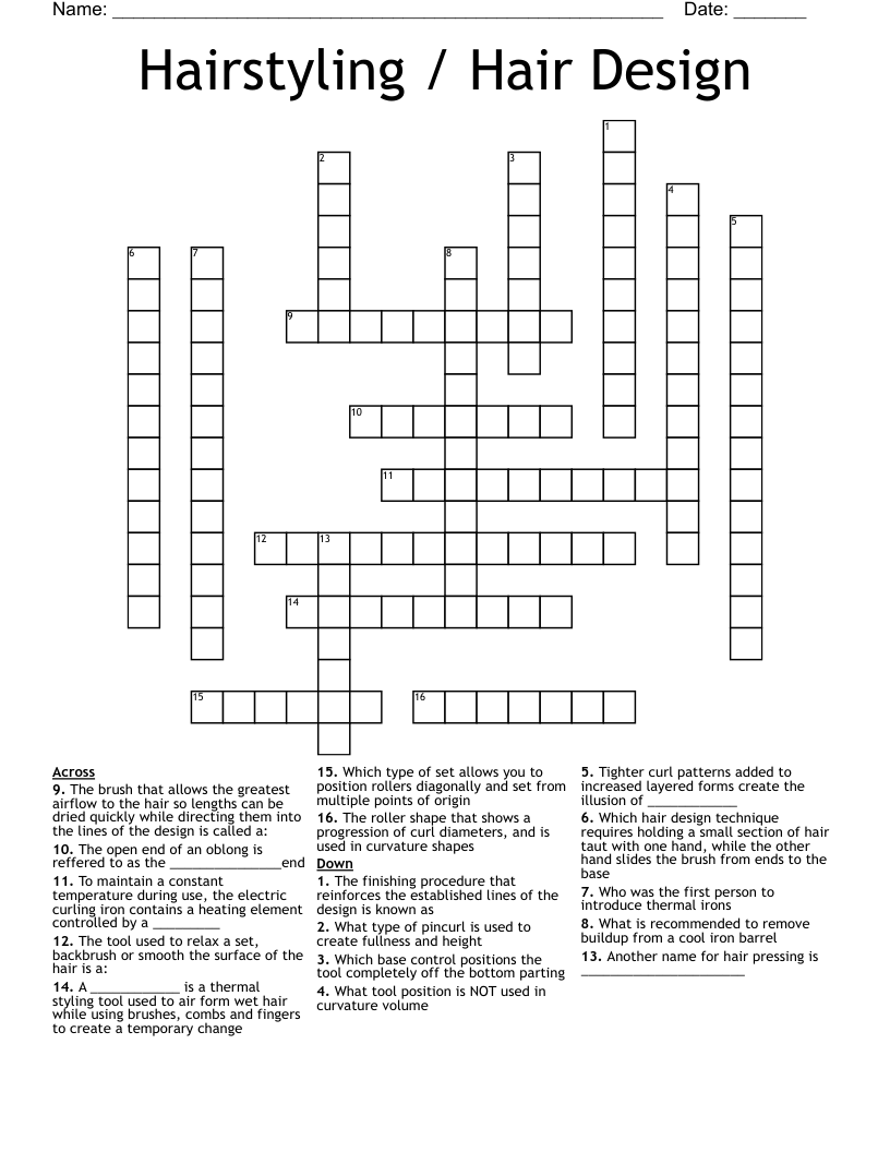 Hairstyling / Hair Design Crossword