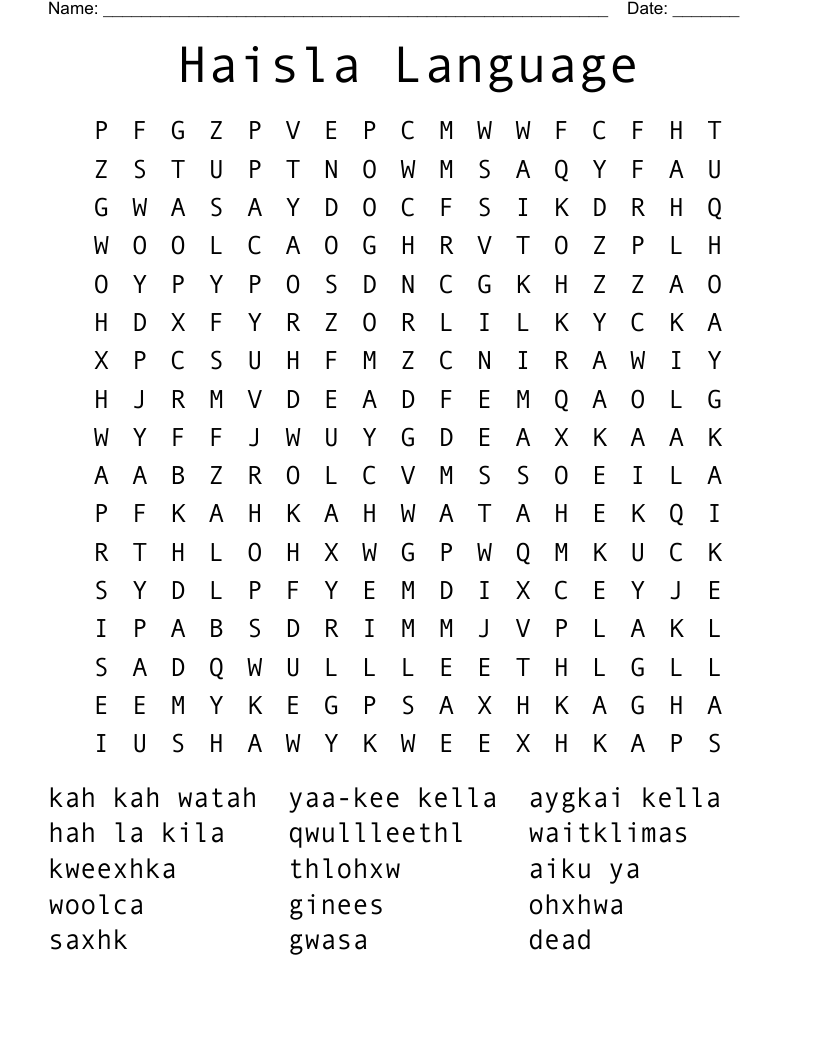 Haisla Language Word Search