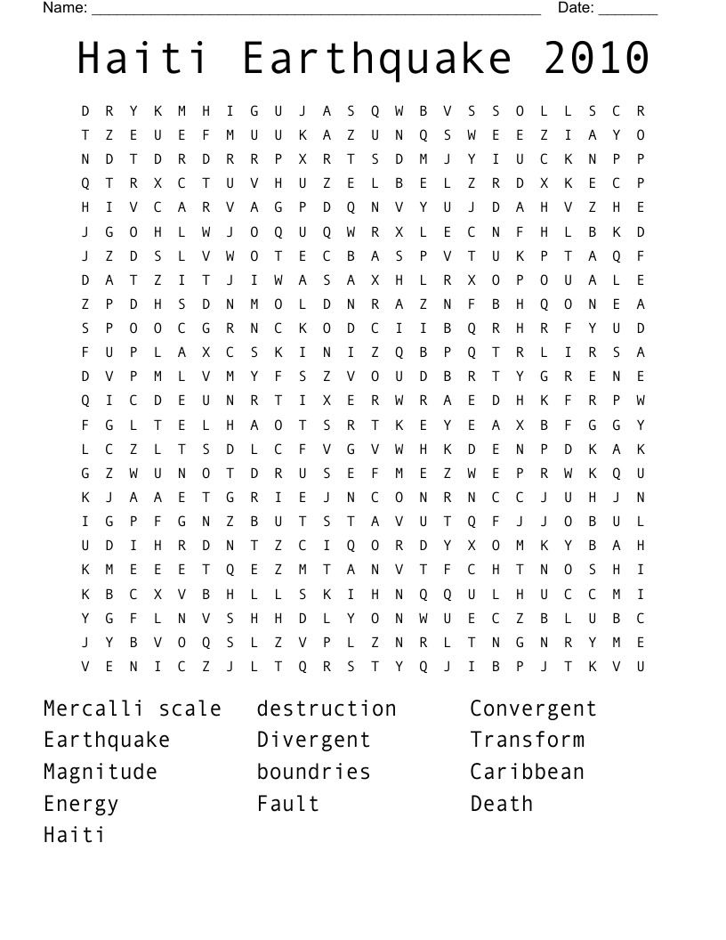 Haiti Earthquake 2010 Word Search
