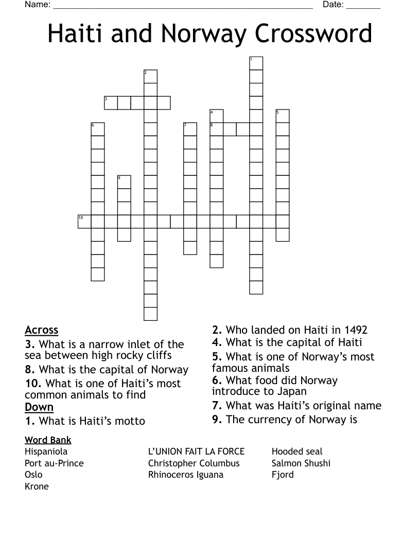Haiti  and Norway Crossword