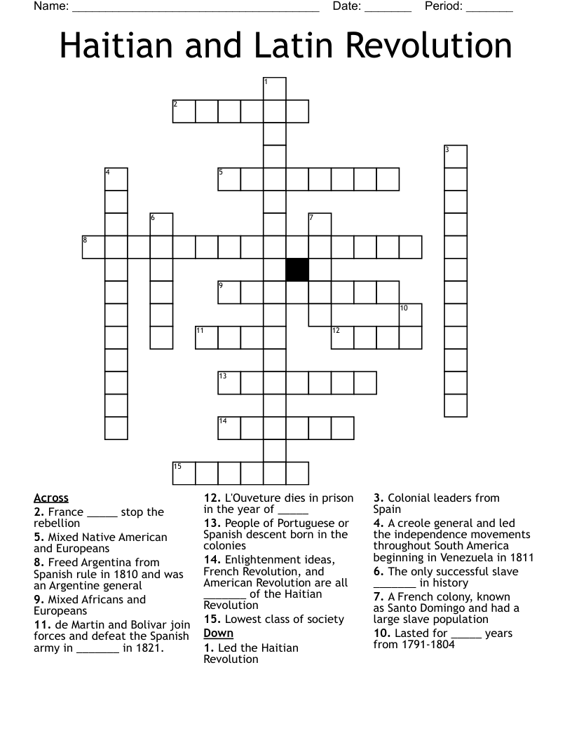 Haitian and Latin Revolution Crossword