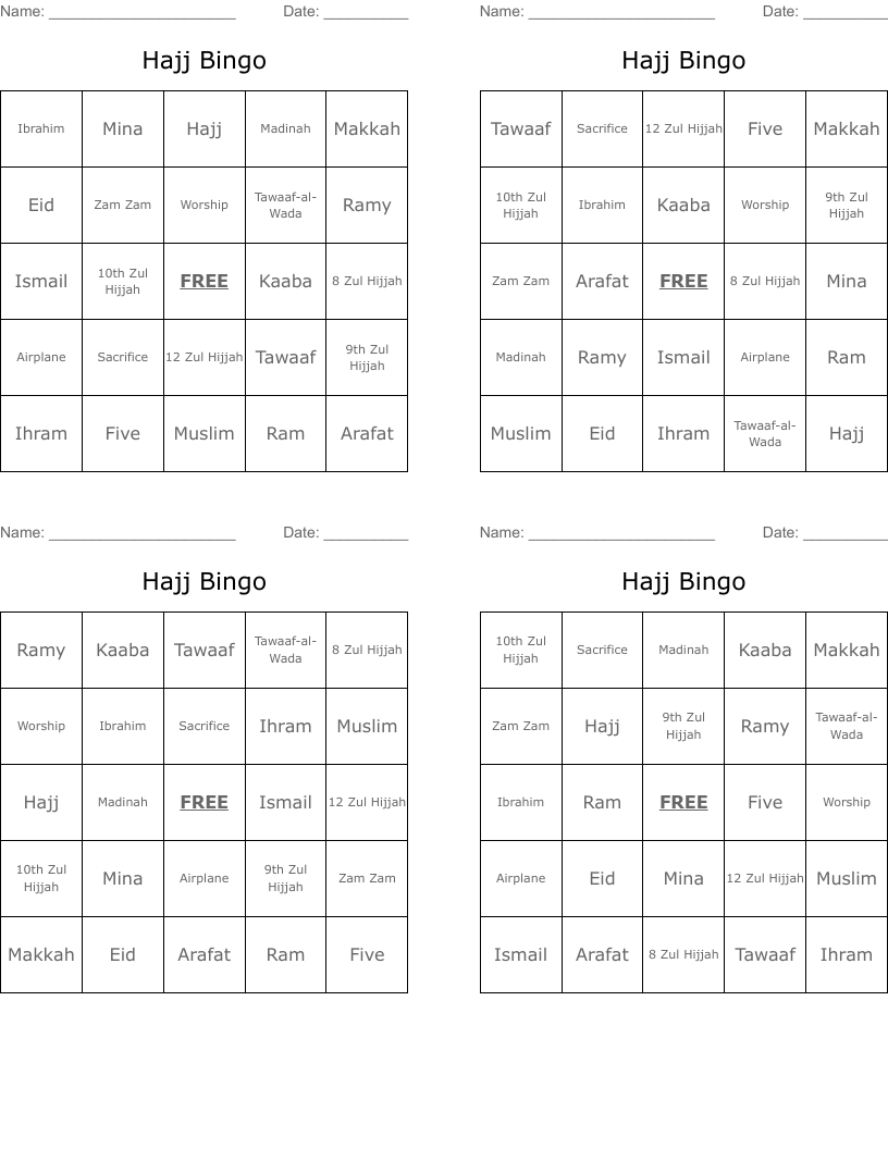 Hajj Bingo